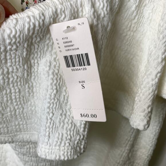 NWT Anthropologie Cream Knit Textured Ruffle Peasant Top Sz Small - Picture 3 of 5